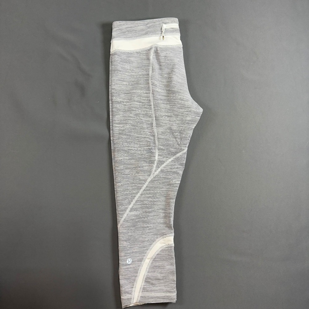 Lululemon Run Inspire Crop II Leggings White Black Stripe Womens 10 - Picture 2 of 7